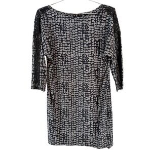 ARMANI EXCHANGE 3/4 Sleeve Boatneck Shift Dress • 0 Petite • black, gray • metal